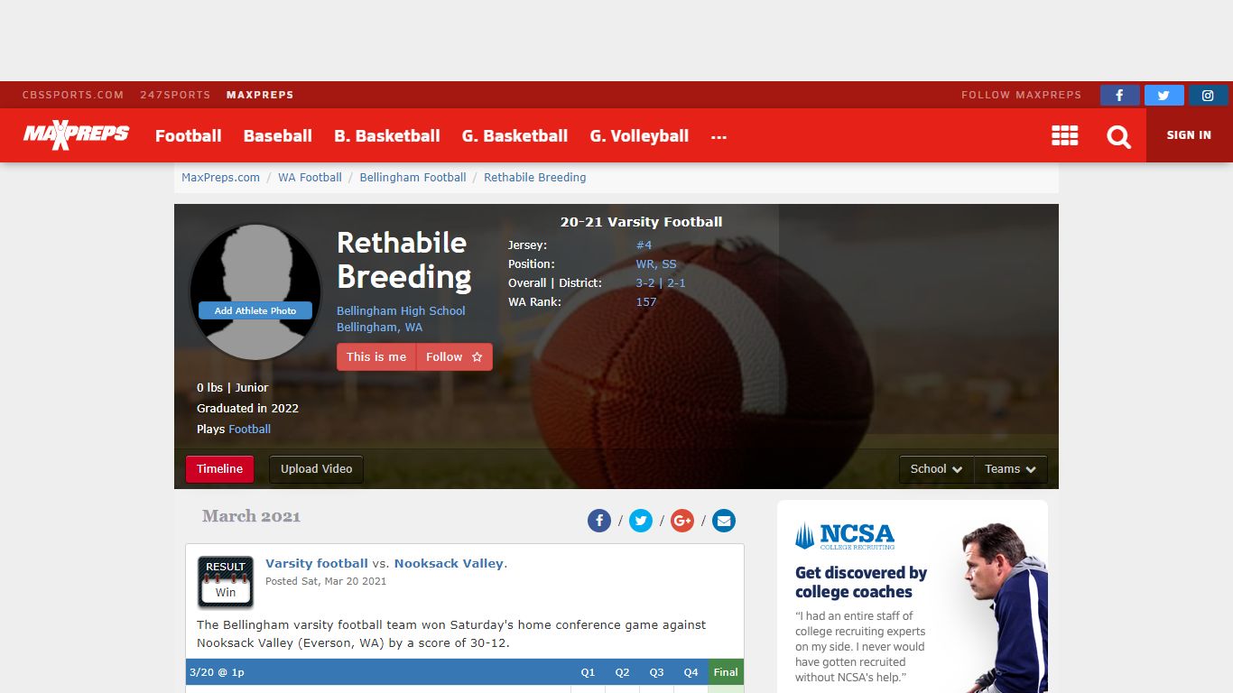 Rethabile Breeding | Bellingham HS, Bellingham, WA | MaxPreps